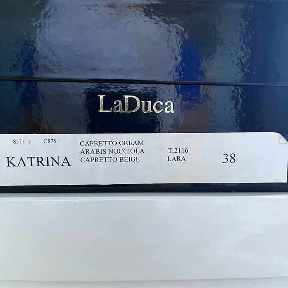 SUPER RARE Laduca KATRINA Cream & Beige Leather W/Printed Satin Size 38 LE EUC - Picture 6 of 6